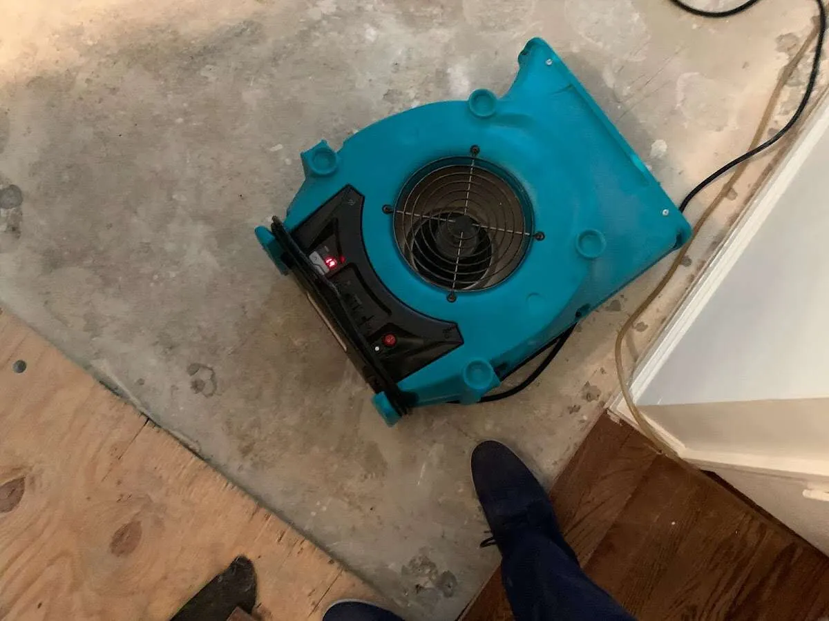 Air mover drying subfloor during Leak Detection & Repair in Beacon Square